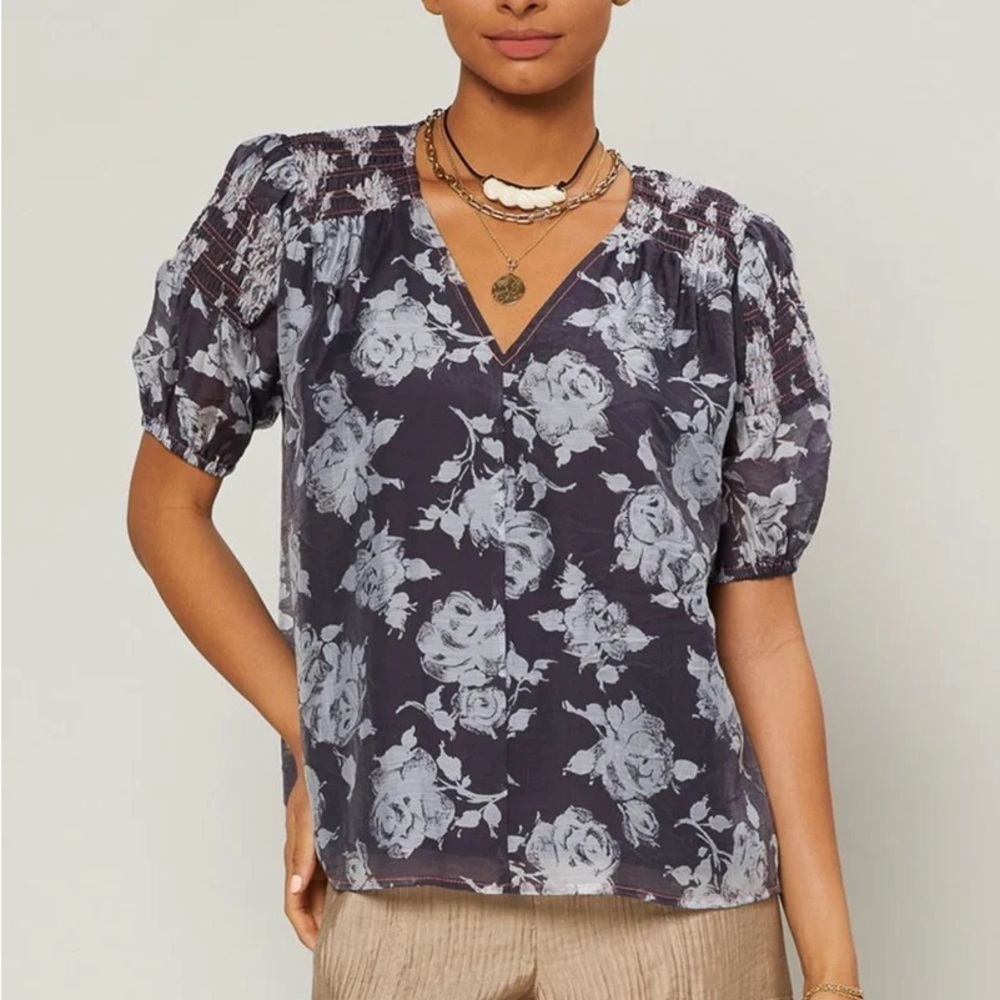 Nwt Current Air Blue Ally Floral Blouse